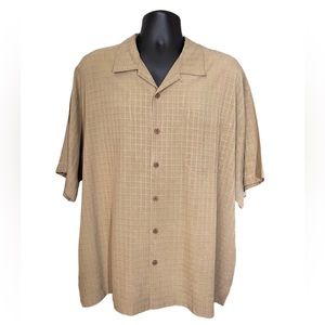 Tommy Bahama 100% silk button down tan colored men’s shirt size XXL